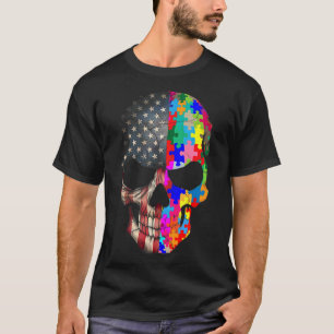 Autism Awareness Skull Puzzle Pieces Skull Autism  T-Shirt