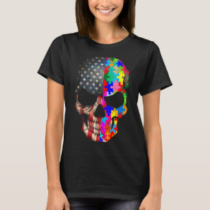 Autism Awareness Skull Puzzle Pieces Skull Autism  T-Shirt