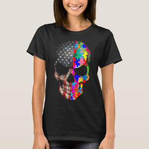 Autism Awareness Skull Puzzle Pieces Skull Autism  T-Shirt