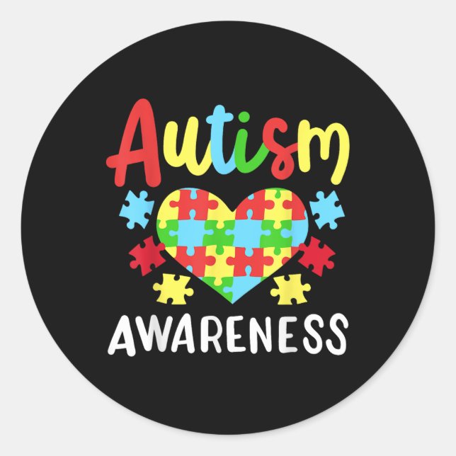 Autism Awareness , Small, Black  Classic Round Sticker (Front)