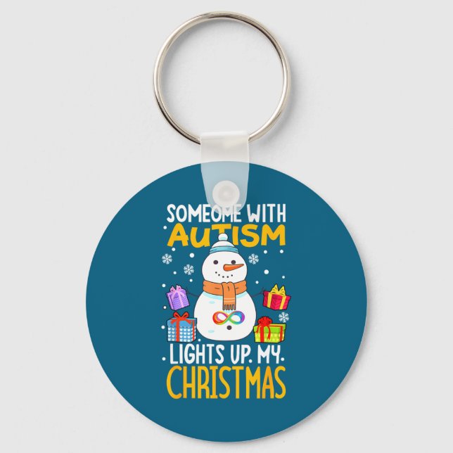 Autism Awareness Snowman Xmas Decor Key Ring (Front)