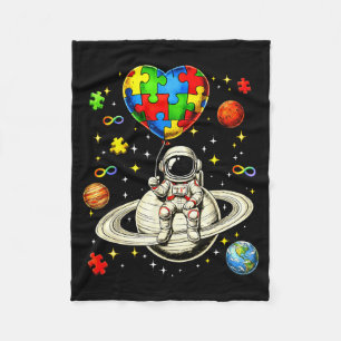 Autism awareness space astronaut puzzle heart fleece blanket