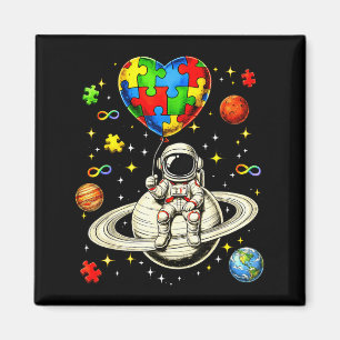 Autism awareness space astronaut puzzle heart magnet