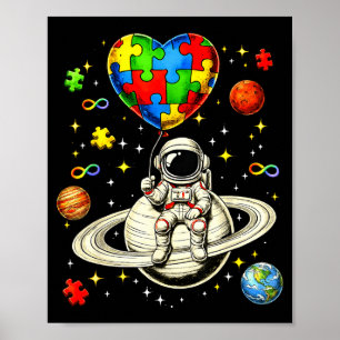 Autism awareness space astronaut puzzle heart poster