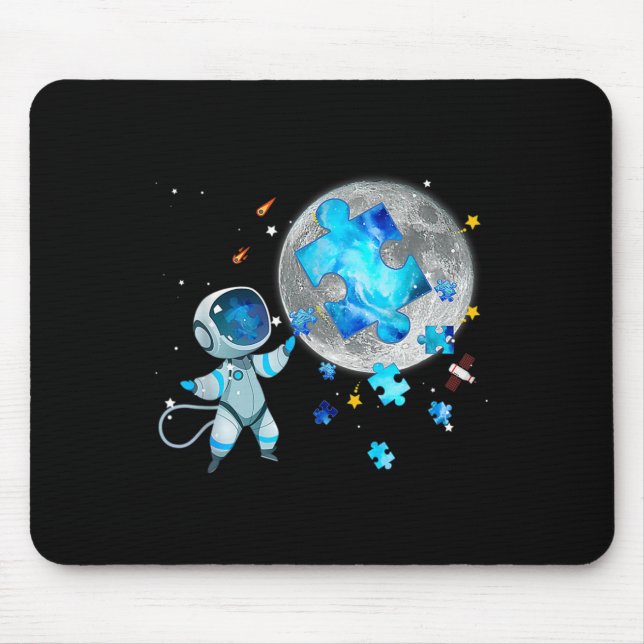 Autism Awareness Space Stars Astronaut On The Moon Mouse Mat (Front)