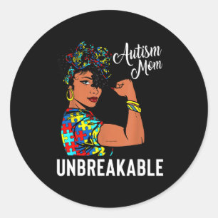 Autism Awareness Strong Mom Afro Mother Black Wome Classic Round Sticker