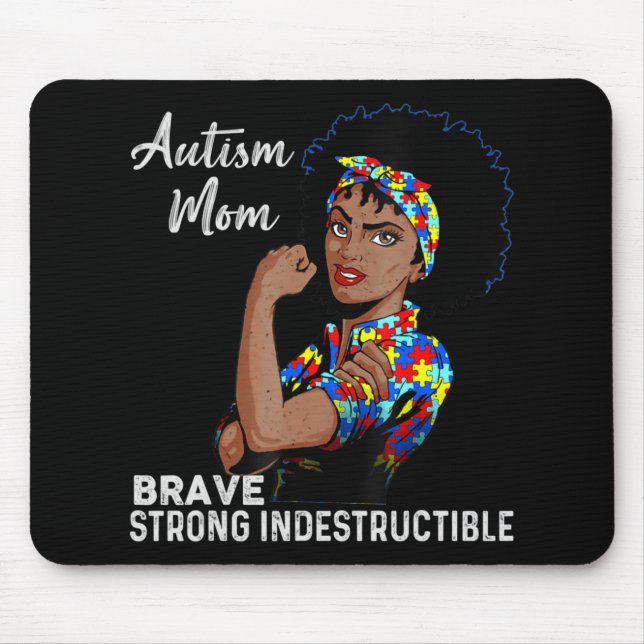 Autism Awareness Strong Mom Afro Mother Black Wome Mouse Mat (Front)