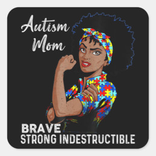 Autism Awareness Strong Mom Afro Mother Black Wome Square Sticker