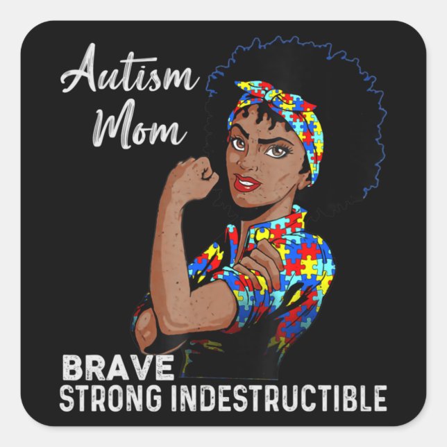 Autism Awareness Strong Mom Afro Mother Black Wome Square Sticker (Front)