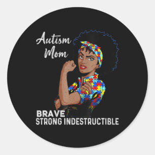 Autism Awareness Strong Mum Afro Mother Black Wome Classic Round Sticker