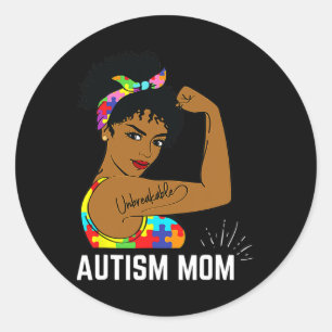 Autism Awareness Strong Mum Afro Mother Black Wome Classic Round Sticker