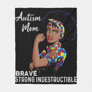 Autism Awareness Strong Mum Afro Mother Black Wome Fleece Blanket