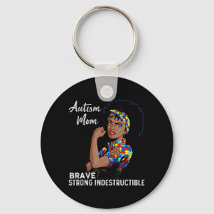 Autism Awareness Strong Mum Afro Mother Black Wome Key Ring