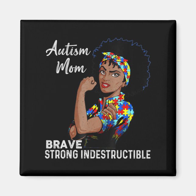 Autism Awareness Strong Mum Afro Mother Black Wome Magnet (Front)