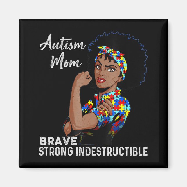Autism Awareness Strong Mum Afro Mother Black Wome Magnet (Front)