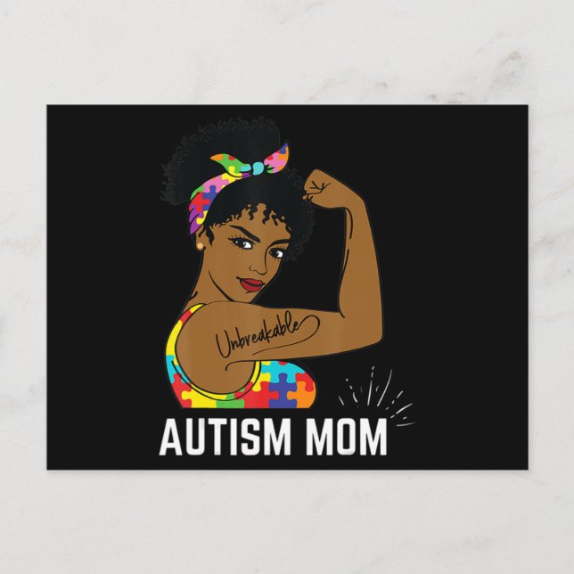 Autism Awareness Strong Mum Afro Mother Black Wome Postcard (Front)