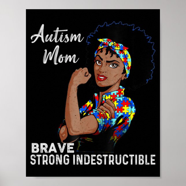 Autism Awareness Strong Mum Afro Mother Black Wome Poster (Front)