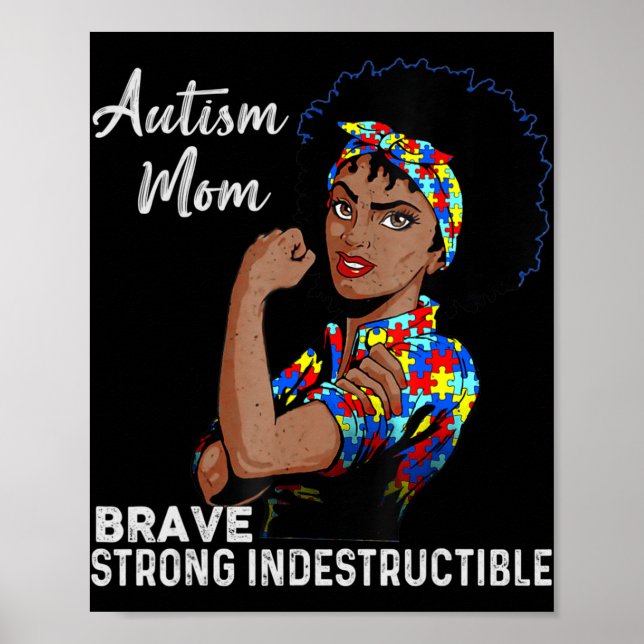 Autism Awareness Strong Mum Afro Mother Black Wome Poster (Front)