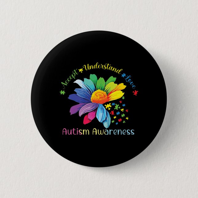 Autism Awareness Sunflower Accept Understand Love  6 Cm Round Badge (Front)