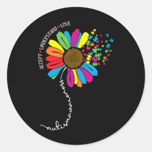 Autism Awareness Sunflower Accept Understand Love Classic Round Sticker