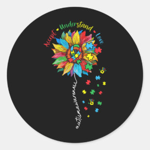Autism Awareness Sunflower Accept Understand Love Classic Round Sticker