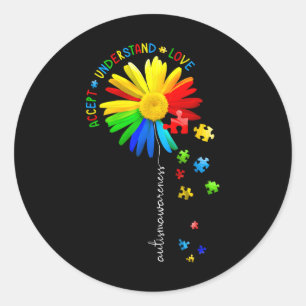 Autism Awareness Sunflower Accept Understand Love Classic Round Sticker