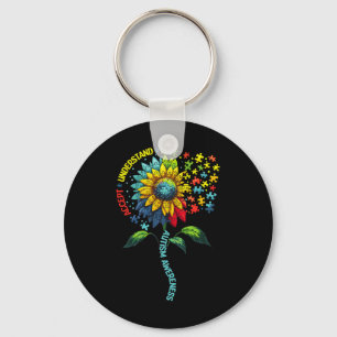 Autism Awareness Sunflower Accept Understand Love Key Ring