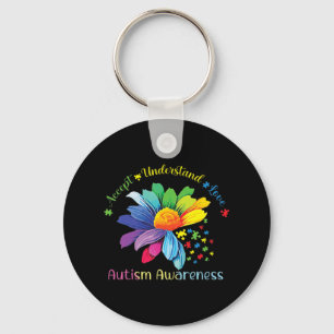 Autism Awareness Sunflower Accept Understand Love Key Ring