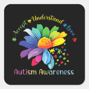 Autism Awareness Sunflower Accept Understand Love Square Sticker