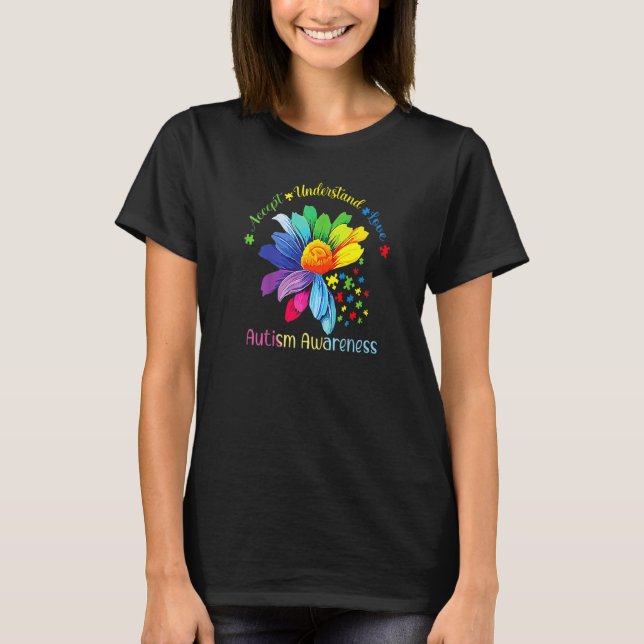 Autism Awareness Sunflower Accept Understand Love  T-Shirt (Front)