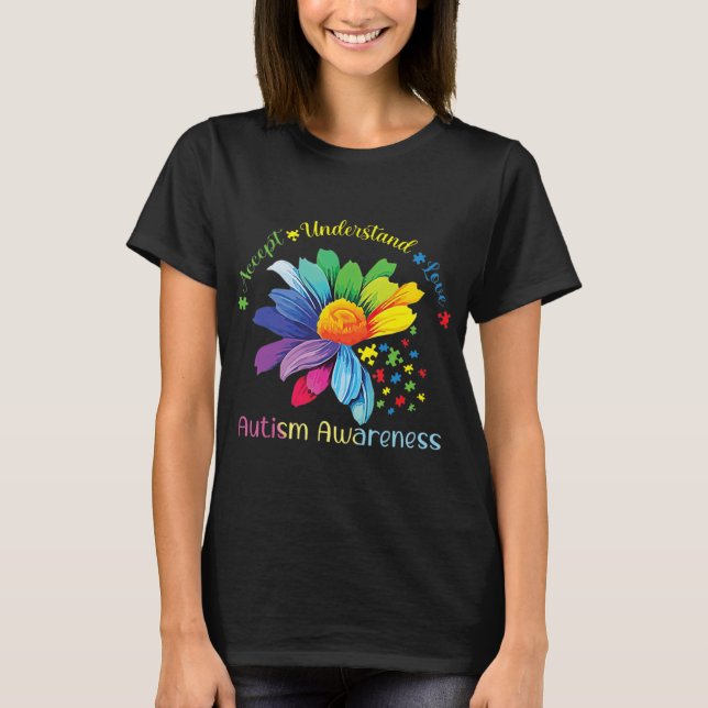 Autism Awareness Sunflower Accept Understand Love  T-Shirt (Front)