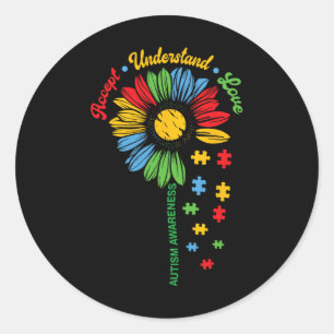 Autism Awareness Sunflower Autistic Support Autism Classic Round Sticker