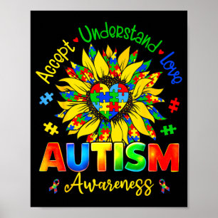 Autism Awareness Sunflower Men Women Kids Autism Poster
