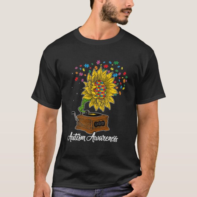 Autism Awareness Sunflower Music Box Men Women Kid T-Shirt (Front)