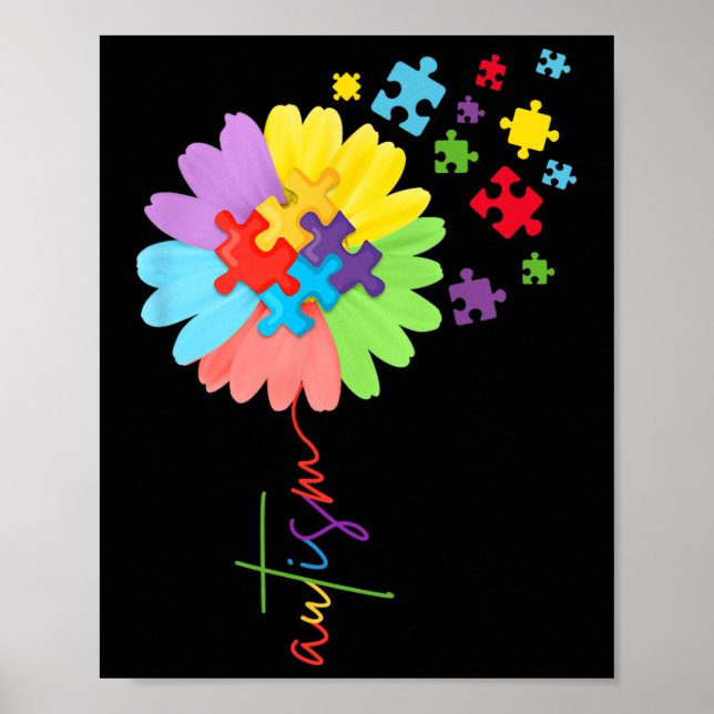 Autism Awareness Sunflower Puzzle Piece  Kids  Poster (Front)