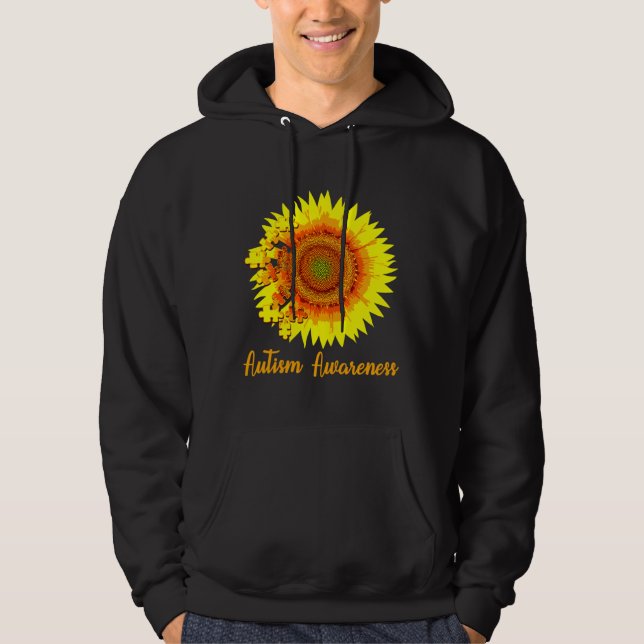 Autism Awareness Sunflower  Puzzle Pieces Hoodie (Front)