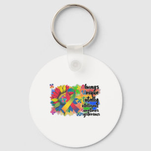 Autism Awareness Sunflower Shirt Autism Always Uni Key Ring