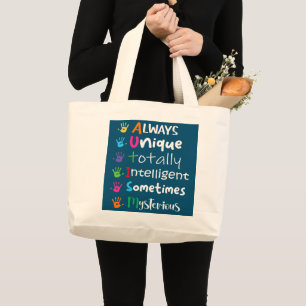 AUTISM AWARENESS Support Autism Kids for Mum Dad  Large Tote Bag
