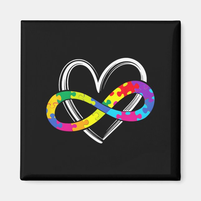 Autism Awareness Support Infinity Heart Love Puzzl Magnet (Front)