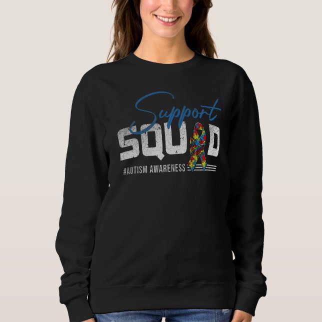 Autism Awareness Support Squad Ribbon Puzzle Piece Sweatshirt (Front)