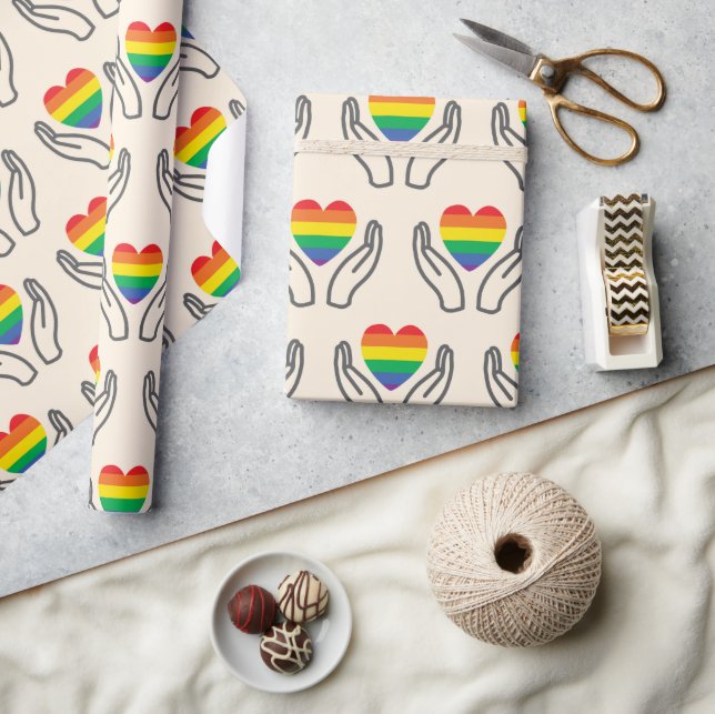 Autism Awareness Supporting Hands Rainbow Heart Wrapping Paper (Crafts)