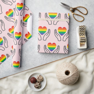 Autism Awareness Supporting Hands Rainbow Hearts Wrapping Paper