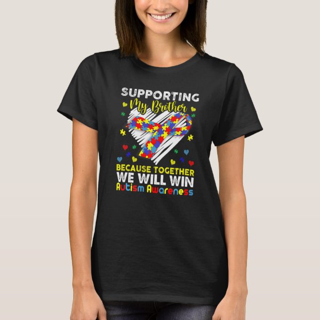 Autism Awareness  Supporting My Brother Puzzle Hea T-Shirt (Front)