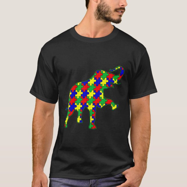 Autism Awareness Symbol Colours Funny Elephant Ani T-Shirt (Front)