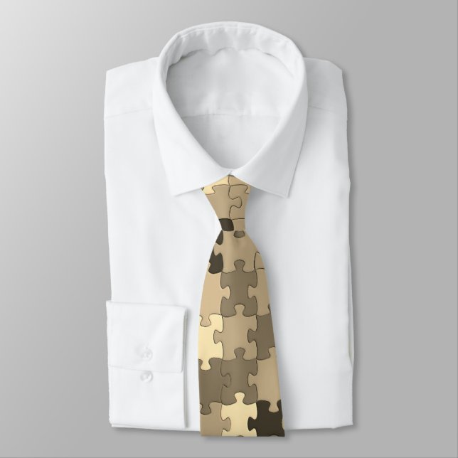 Autism Awareness Symbol Puzzle Piece Sepia Tie (Tied)