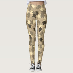 Autism Awareness Symbol Puzzle Pieces Sepia Leggings