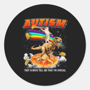Autism Awareness T-rex Cat Meme Neurodiversity Pri Classic Round Sticker