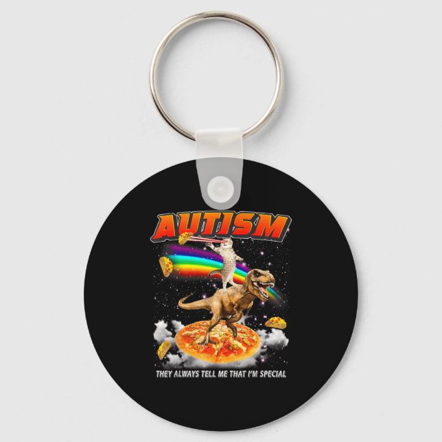 Autism Awareness T-rex Cat Meme Neurodiversity Pri Key Ring (Front)