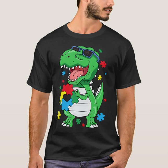  Autism Awareness T Rex Dinosaur Puzzle Piece Kids T-Shirt (Front)