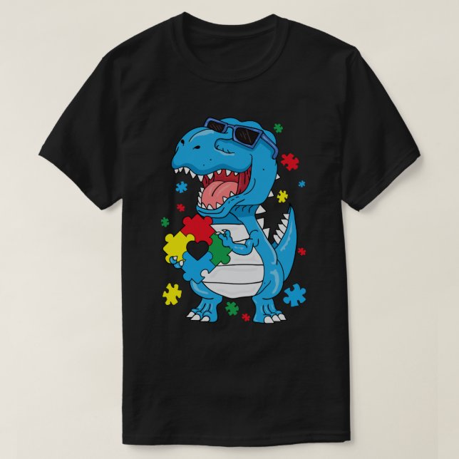 Autism Awareness T Rex Dinosaur Puzzle Piece Kids  T-Shirt (Design Front)